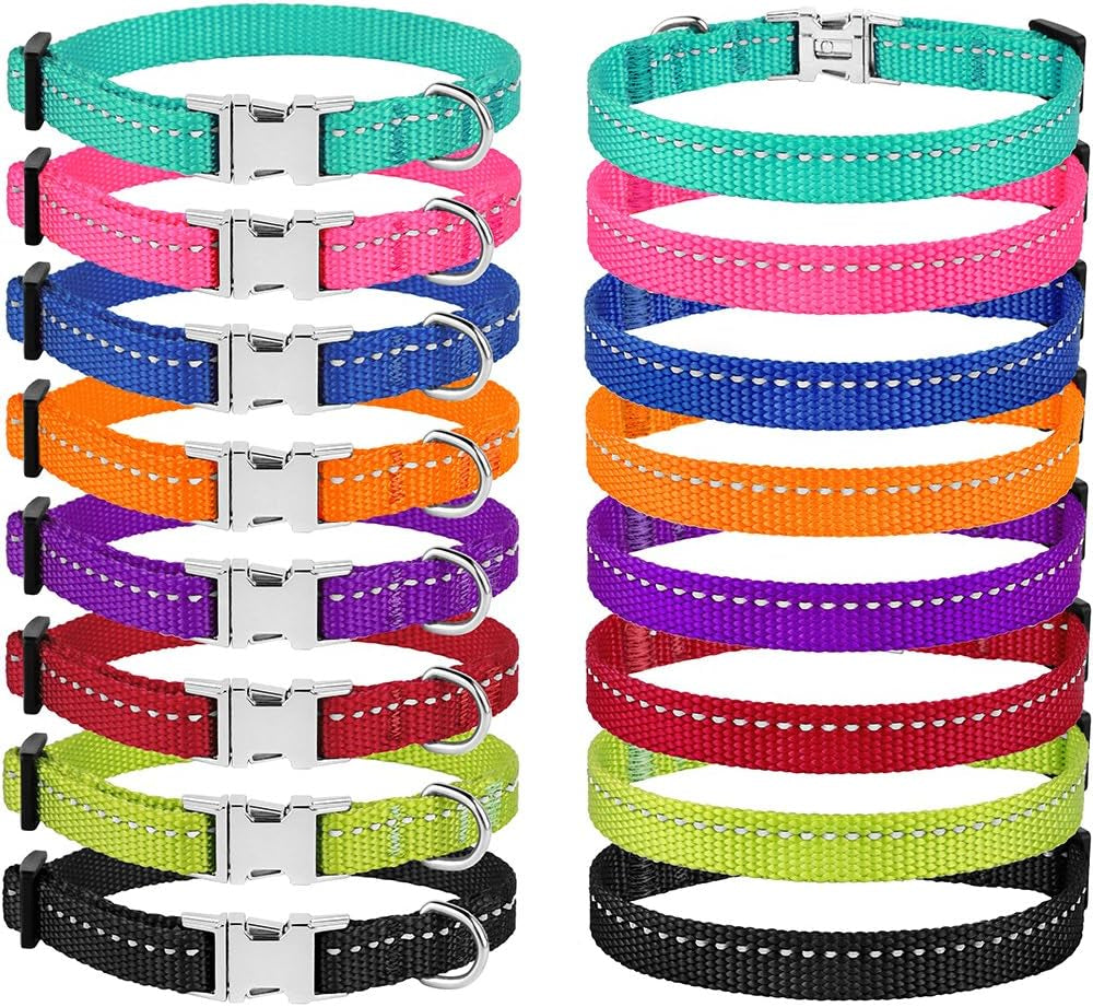 Reflective Dog Collar for a Small, Medium, Large Dog or Puppy with a Quick Release Buckle - Boy and Girl - Nylon Suitable for Swimming (7-11 Inch, Lime Green)