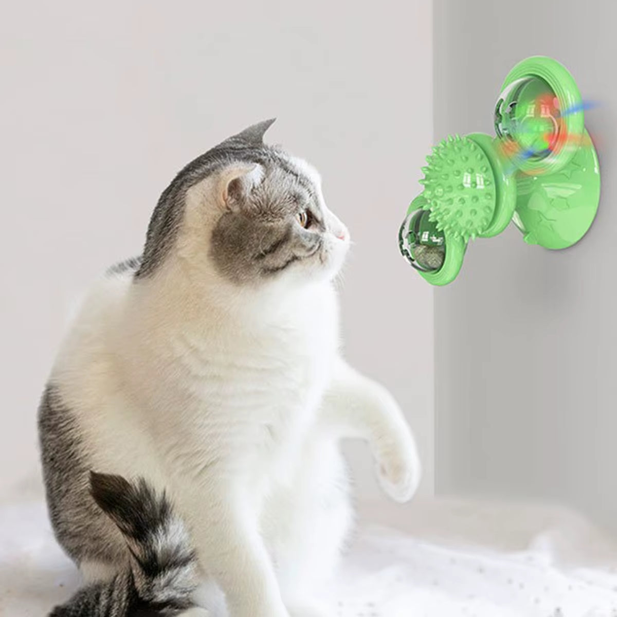 Multifunctional Cat Toy with Glowing Ball & Catnip, Suction Cup Design, Interactive Play & Teeth Massage