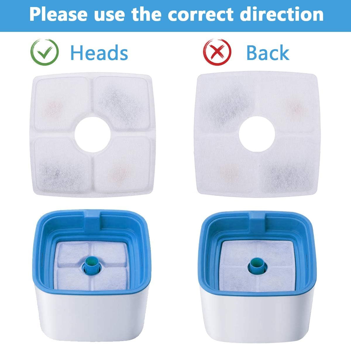 Cat Water Fountain Filter, Square 8 Packs Pet Water Fountain Filters, Cat Water Fountain Filter Replacement for Cat Water Fountain in 84Oz/2.5L