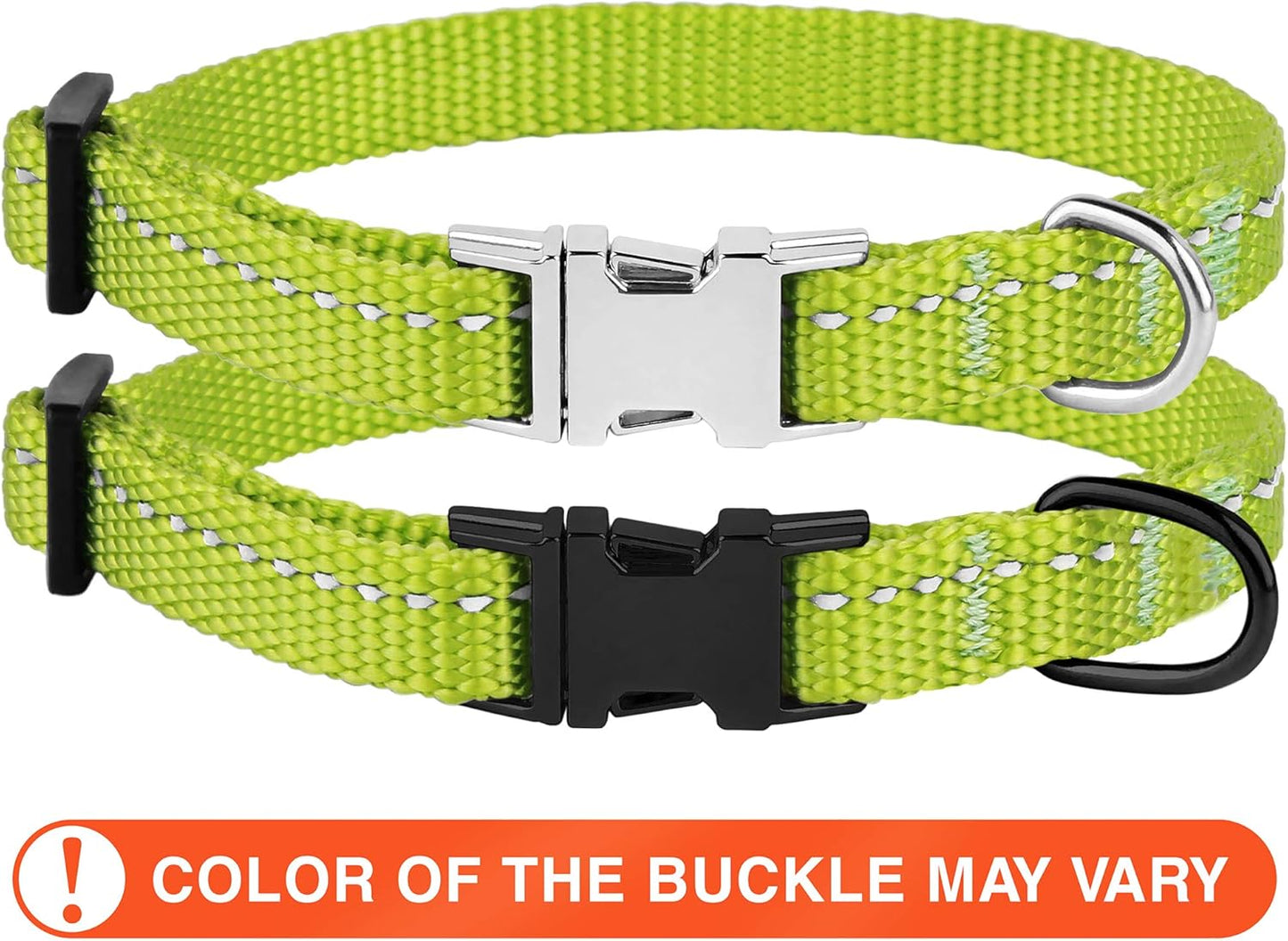 Reflective Dog Collar for a Small, Medium, Large Dog or Puppy with a Quick Release Buckle - Boy and Girl - Nylon Suitable for Swimming (7-11 Inch, Lime Green)